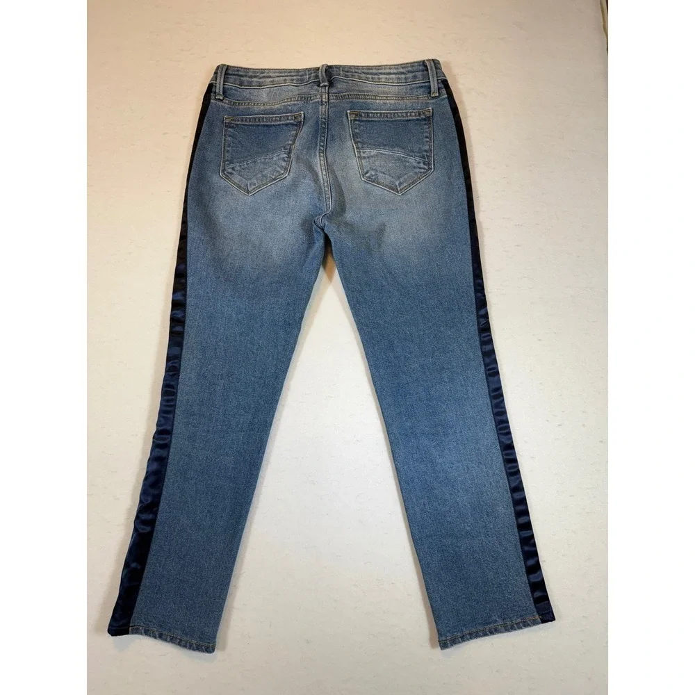 Driftwood Candace Womens Blue Denim Jeans with Navy Satin Stripe W 26 L 25